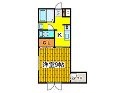 クリスタルブランカ 1階1Kの間取り