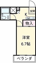 JR中央線 国立駅 徒歩12分の賃貸マンション 2階1Kの間取り