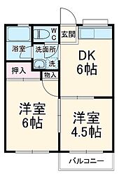 JR横浜線 町田駅 徒歩11分の賃貸アパート 2階2DKの間取り