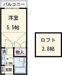 京王線 飛田給駅 徒歩5分の賃貸アパート 2階1Kの間取り
