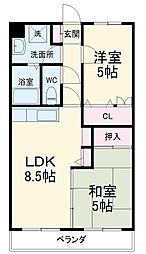 ヴィラリバーサイド 2階2LDKの間取り