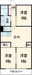 笛木第二マンション 3階3DKの間取り
