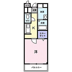 ラ・シャンス 3階1Kの間取り