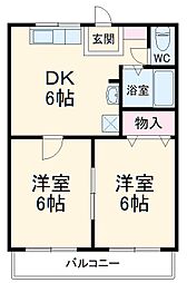 JR上越線 井野駅 徒歩30分の賃貸アパート 1階2DKの間取り