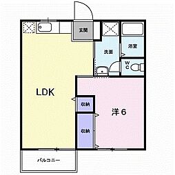 シャルマン 2階1LDKの間取り