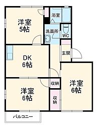 グランドール華蔵寺Ａ 2階3DKの間取り