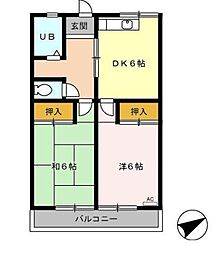 ハイツ呉竹 1階2DKの間取り