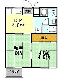 レスト北新川　Ａ棟 1階2Kの間取り