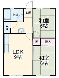 第1コーポ小菅 2階2LDKの間取り