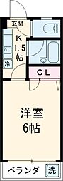シャングリラ兼坂 2階1Kの間取り