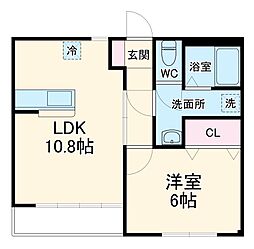 ライフイン重森 2階1LDKの間取り