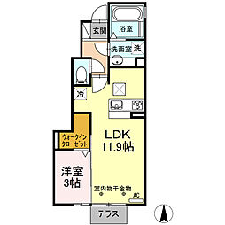 ルピナス 1階1LDKの間取り