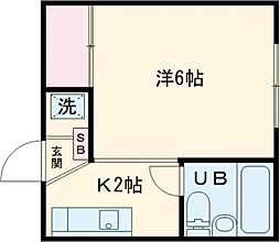 東急池上線 御嶽山駅 徒歩1分の賃貸アパート 2階1Kの間取り