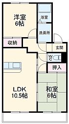 JR東海道本線 豊橋駅 バス8分 新栄下車 徒歩3分の賃貸マンション 2階2LDKの間取り