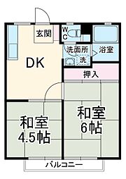 大倉山マリンハイツ 2階2DKの間取り