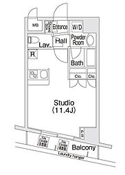 東急田園都市線 池尻大橋駅 徒歩2分の賃貸マンション 5階ワンルームの間取り