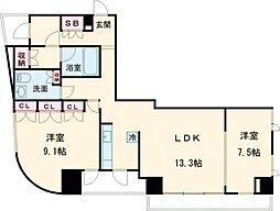 東急東横線 都立大学駅 徒歩8分の賃貸マンション 6階2LDKの間取り