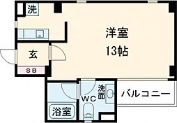 東急東横線 都立大学駅 徒歩10分の賃貸マンション 2階ワンルームの間取り
