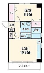 グランド・ノーザンクロス 6階1LDKの間取り