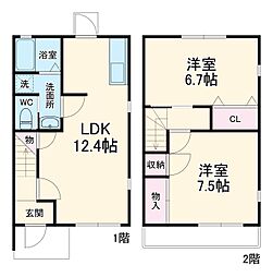 JR東海道本線 西小坂井駅 徒歩7分の賃貸テラスハウス 1階2LDKの間取り