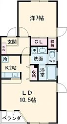 セレス代沢 2階1LDKの間取り