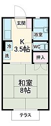 JR飯田線 東新町駅 徒歩2分の賃貸アパート 1階1Kの間取り