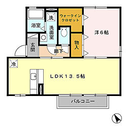 ウィルモア東山 2階1LDKの間取り