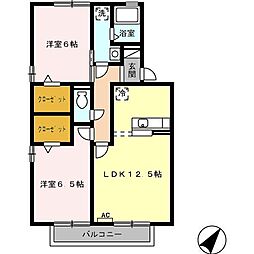 ウィルモア蔵子　D棟 2階2LDKの間取り