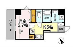 京急本線 大森町駅 徒歩4分の賃貸マンション 5階1Kの間取り