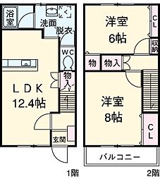 JR東海道本線 豊橋駅 バス25分 パレマルシェ飯村下車 徒歩3分の賃貸テラスハウス 1階2LDKの間取り