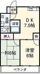 JR埼京線 中浦和駅 徒歩11分の賃貸マンション 3階2DKの間取り