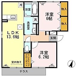 カーサ　メディオ 1階2LDKの間取り