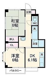 JR飯田線 東新町駅 徒歩7分の賃貸アパート 1階2DKの間取り