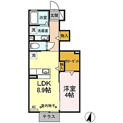 ＡＸＩＳ　Ｂ 1階1LDKの間取り