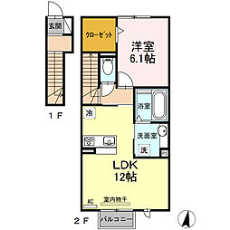 JR東海道本線 三河三谷駅 徒歩13分の賃貸アパート 2階1LDKの間取り
