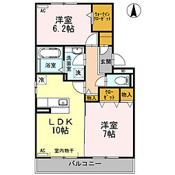 ソレイユ千石　Ｂ棟 2階2LDKの間取り