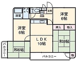 豊橋鉄道渥美線 柳生橋駅 徒歩5分の賃貸マンション 3階4LDKの間取り