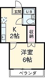 メゾン世田谷 2階1Kの間取り