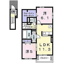 ホーム　パピュラ　Ａ 2階2LDKの間取り
