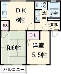 石橋ハイツＣ 2階2DKの間取り