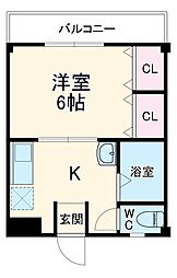 バーデンメモリアル市川 3階1DKの間取り