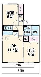 メゾン・ルミエール 1階2LDKの間取り