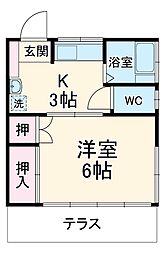 第2コーポ和光 1階1Kの間取り