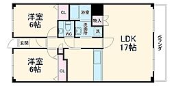 ビラ三秀山中 4階2LDKの間取り