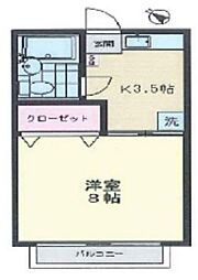 京王線 千歳烏山駅 徒歩4分の賃貸アパート 1階1Kの間取り