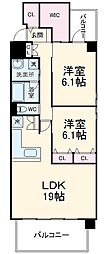 名古屋市営東山線 本山駅 徒歩5分の賃貸マンション 2階2LDKの間取り