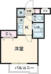 東武東上線 成増駅 徒歩5分の賃貸マンション 2階1Kの間取り
