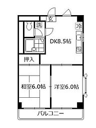 ヴィラ旭 2DKの間取図画像