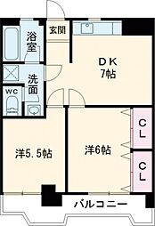 JR山手線 高田馬場駅 徒歩10分の賃貸マンション 3階2DKの間取り