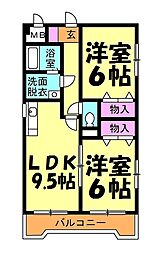 東武伊勢崎線 竹ノ塚駅 徒歩18分の賃貸マンション 4階2LDKの間取り